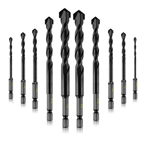 10-Piece Masonry Drill Bits Kit for Concrete, Stone, Carbide Drill Bit ...