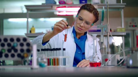 Medical scientist working in laboratory. Woman scientist medical research. Scientist carrying ...