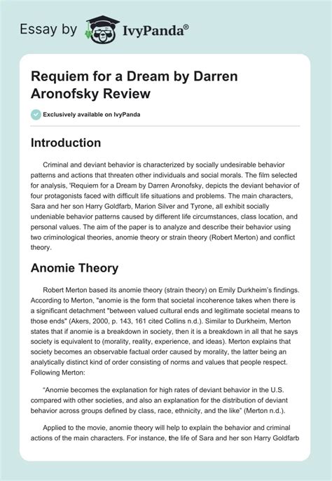 "Requiem for a Dream" by Darren Aronofsky Review - 2396 Words | Research Paper Example