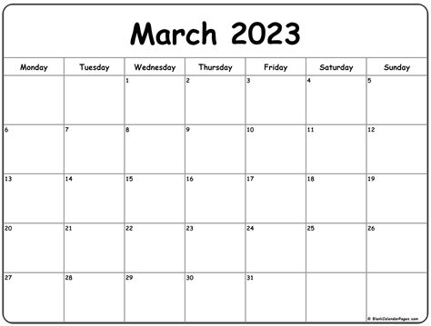 March 2023 Calendar Monday Start - Get Calendar 2023 Update