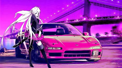 Purple Skies, vocaloid, purple, anime, car, anime girl, pink, ia, HD ...