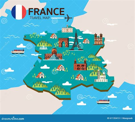 France Landmark And Travel Map. Stock Vector - Image: 61135413