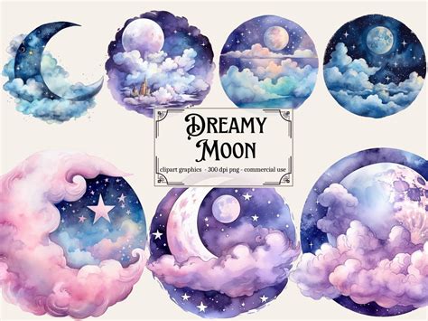 Dreamy Moons Watercolor Clipart Bundle PNG Images of Fantasy - Etsy