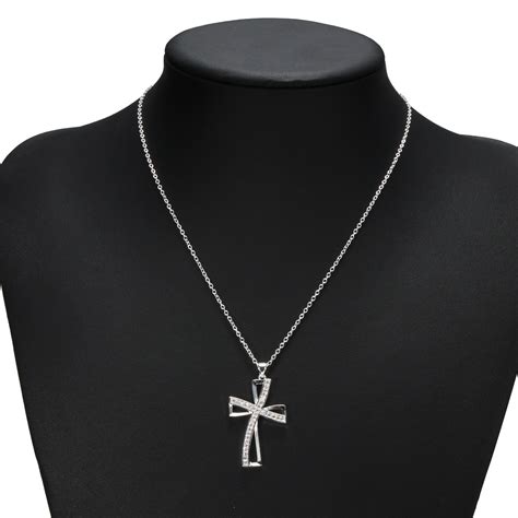 925 Sterling Silver Women Cross Necklace Crystal Chain Jewelry ...