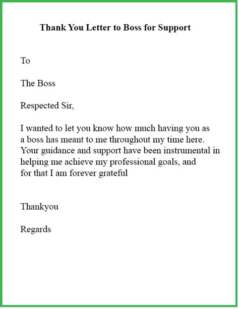 Thank You Letter to Boss for Support