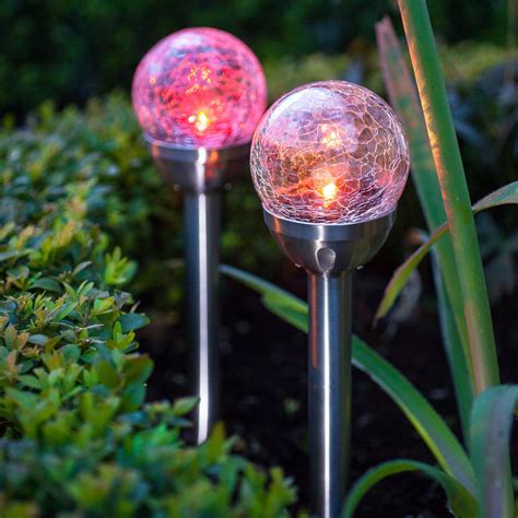 Set of 2 Crackle Glass Color Changing Solar Garden Stake Lights ...