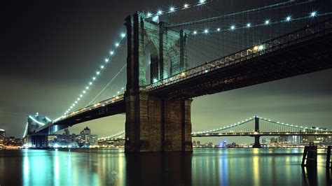 city, Urban, Bridge, Lights, River, Reflection, Brooklyn Bridge, New ...