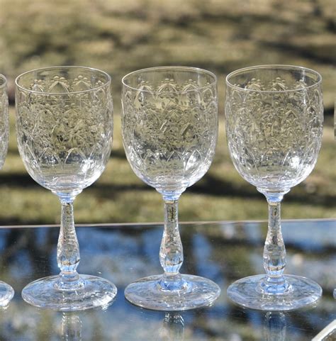 Vintage Etched CRYSTAL Wine Glasses, Set of 6, circa 1940's, Vintage Water Goblets, Tall Vintage ...