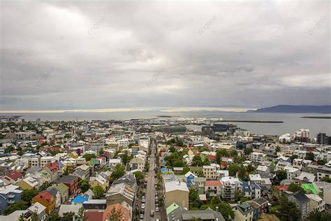 An Aerial View Of Reykjavik Skyline And Cityscape Overlooking Houses ...