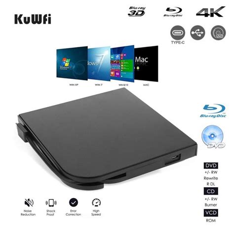 External 4K 3D Blu-Ray DVD Drive Portable USB3.0 Type-C Blu-Ray Burner ...