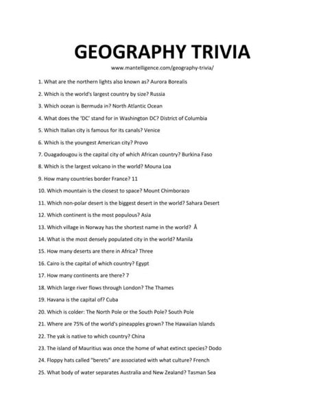 69+ Geography Trivia Questions & Answers (Easy to Hard)