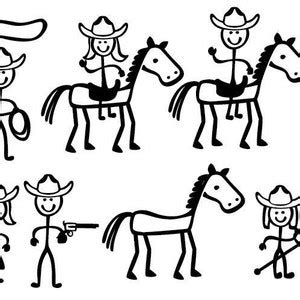 Stick Figure People Family cowboy Themed Vector Art SVG - Etsy