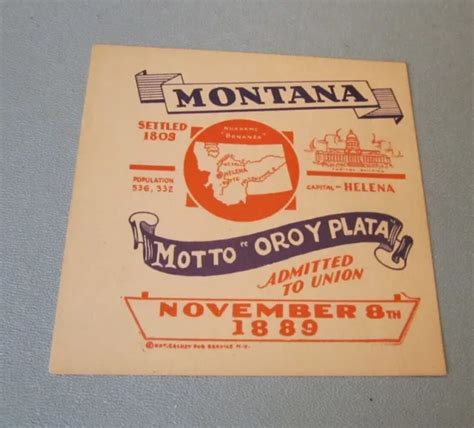 VINTAGE 1930'S MONTANA State Motto and Nickname Card Bonanza Helena ...