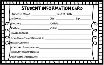 Student Information Cards by Do What You Love and Love What You Do