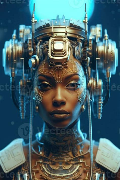 Illustration of a cyborg woman and Ai technology background , AI Generated 26356447 Stock Photo ...