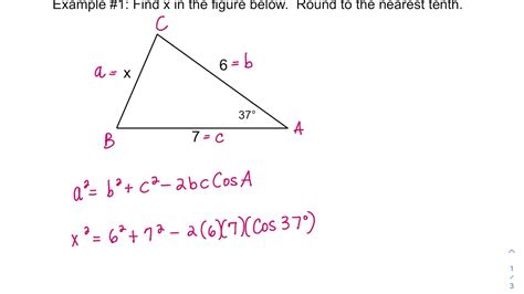 AAlg2 - Law of Cosines - Examples #1,2 - YouTube