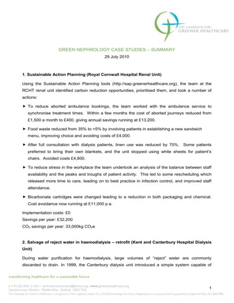 GREEN NEPHROLOGY CASE STUDIES – SUMMARY