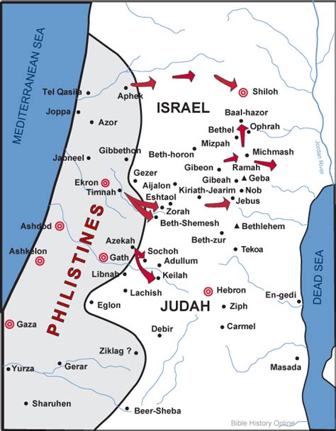 Map of Philistine Cities and Expansion (Bible History Online) | Bible mapping, Bible history, Map