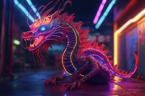 Premium AI Image | Neon dragon neon light