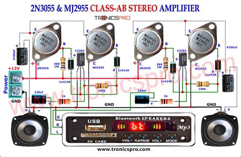 2N3055-MJ2955 Class-AB Stereo Amplifier Circuit - TRONICSpro