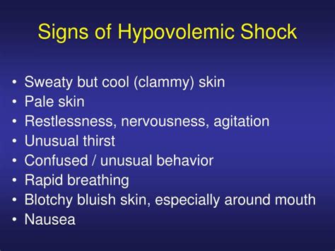 Hypovolemic Shock Early Signs