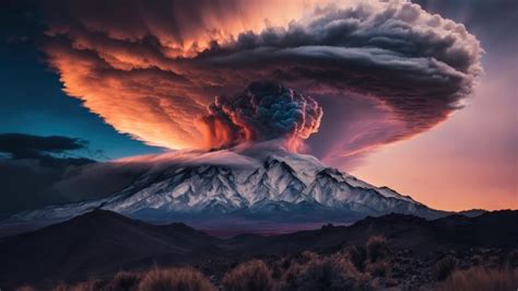 Volcano Wallpaper 4K, Eruption, Sunset, Surreal