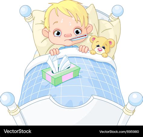 Sick boy in bed Royalty Free Vector Image - VectorStock