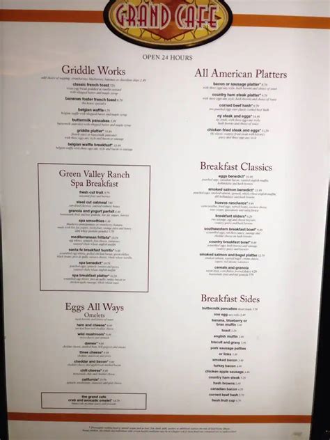 Grand Cafe Menu, Menu for Grand Cafe, Green Valley Ranch, Las Vegas - Urbanspoon/Zomato