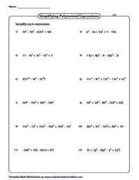 Simplifying Algebraic Expression Worksheets