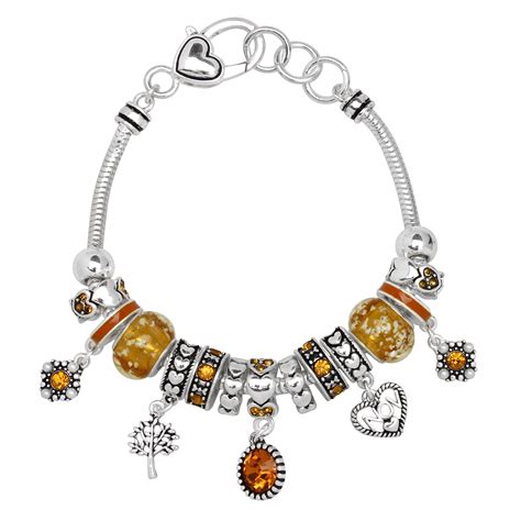 Topaz November Birthstone Charm Bracelet Murano Beads, Pandora Style Inspired