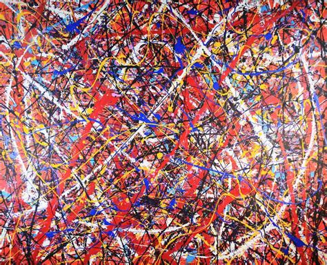 Very Large abstract expressionism painting red black white yellow blue ...