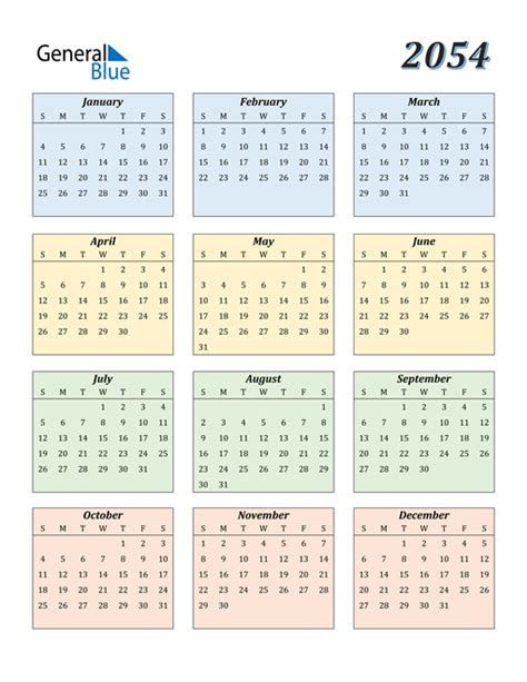 2054 Calendar (PDF, Word, Excel)