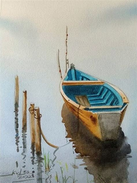 Blue Boat Painting | Water Color Painting | With Frame | Kulwinder ...