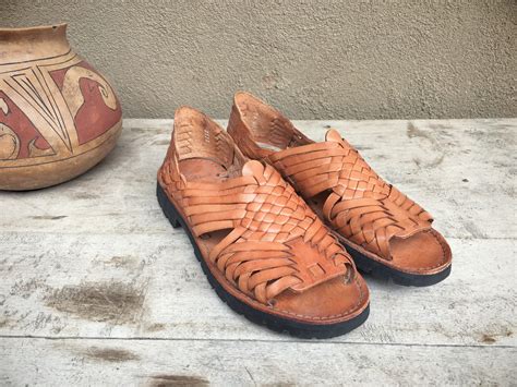 Vintage Mexican huarache sandals Women's Size 9.5 tanned leather boho ...