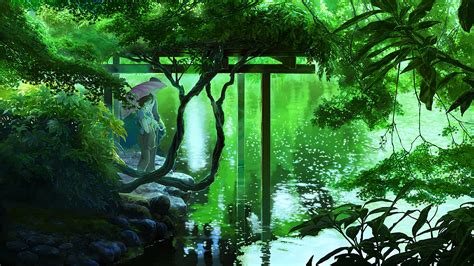 lake, Plants, Forest, The Garden of Words, Nature, Anime, Green ...