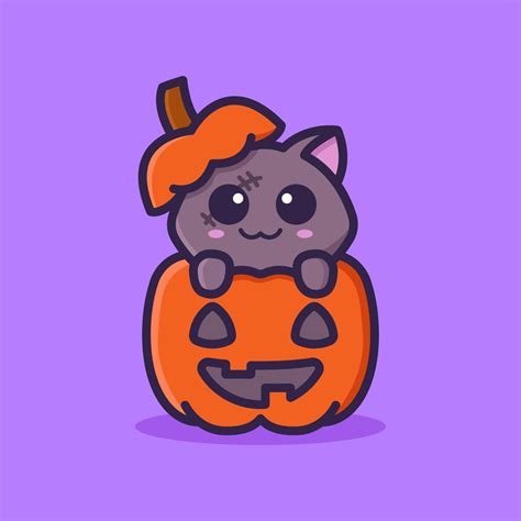 Cute Zombie Cat With Pumpkin Halloween Cartoon 2188596 Vector Art at Vecteezy