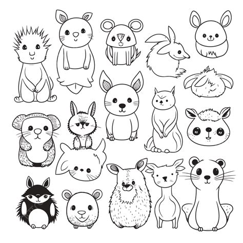 The Picture Shows Several Doodle Cartoon Animals Outline Sketch Drawing ...