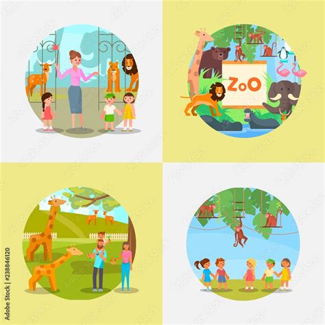 Zoo icon set vector flat style illustration Stock Vector | Adobe Stock