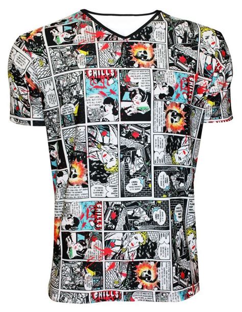 Men's Comic Strip Book Retro Classic Print Unique V-Neck T-Shirt Tee