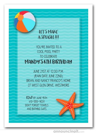 Splish Splash Waves Swim Party Invitations