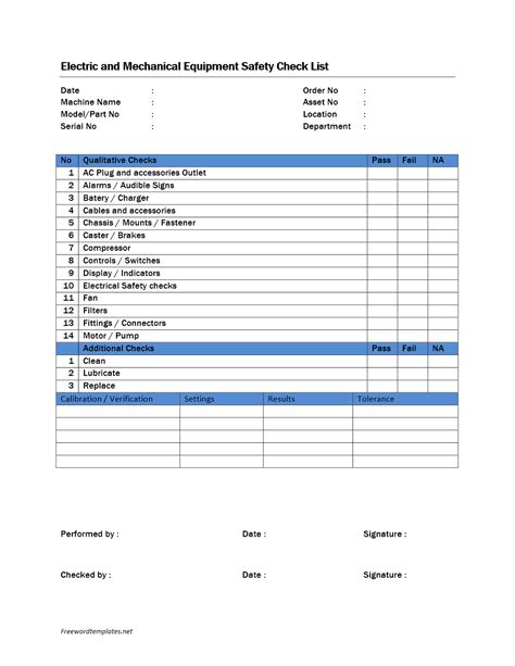 Electrical and Mechanical Equipment Safety Checklist ...