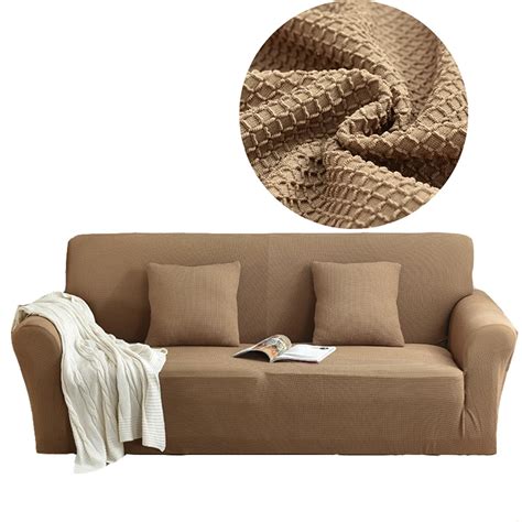 Universal Woven Stretch Sofa Covers For Living Room Light Brown Elastic ...