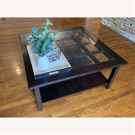 Square Coffee Table Dark Wood with Glass Top - AptDeco