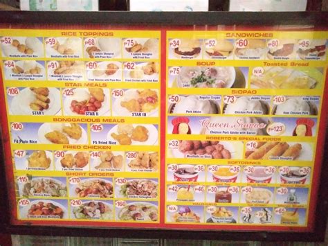 Menu at Roberto's restaurant, Iloilo City, 61 JM Basa St