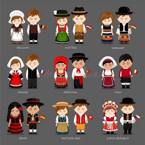 Europeans in national dress. royalty free illustration | National ...