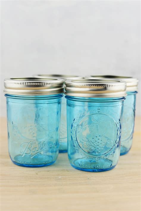 Mason Jars 8 Oz Regular Mouth Jars - Set of 4- Blue Elite Collection