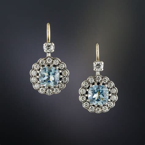 Vintage Style Aquamarine and Diamond Earrings