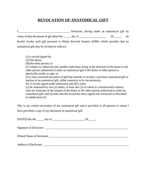 Revocation of Anatomical Gift Donation Maine Form - Fill Out and Sign ...