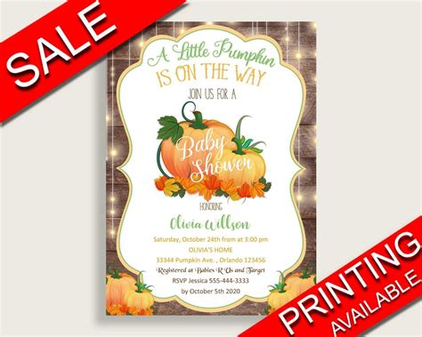 Autumn Baby Shower Invitations Printable Digital or Printed - Etsy