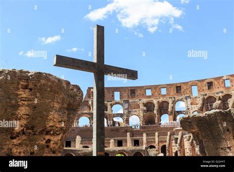 Christian cross in the Colosseum, Rome, spectacular ruins from the days ...